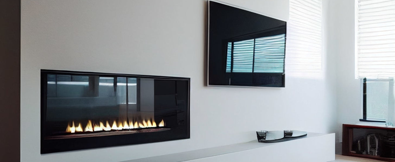 wall inset fire in a minimalistic lounge room with tv on wall