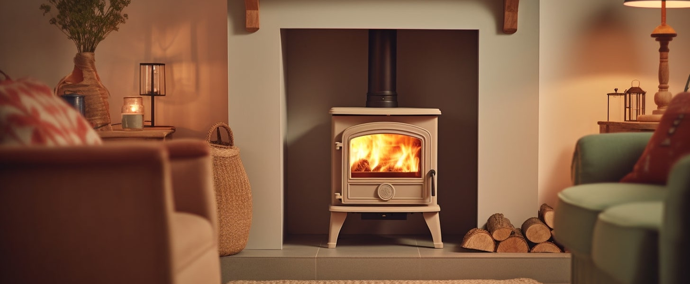 log burner effect fire electric with flue in warm cozy lounge