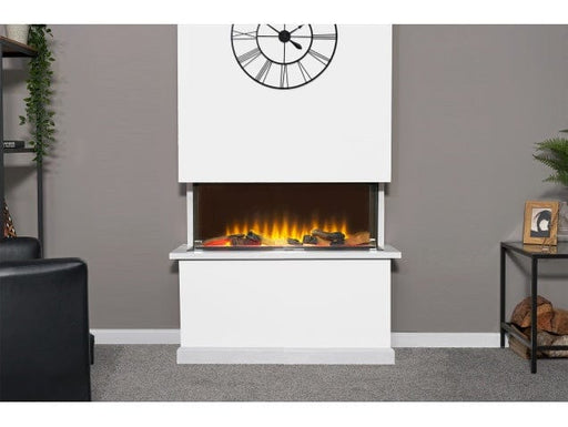 Adam 31 inch media wall panoramic fire in a stylish living room