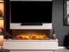 Acantha 125 panoramic fire with tv above and sound bar