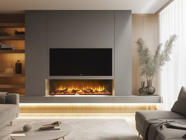 acantha aspire 150 inset media wall fire in a modern lounge