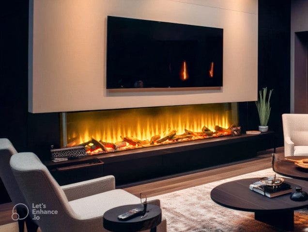 acantha aspire 200 long media wall fire in a modern lounge area with tv