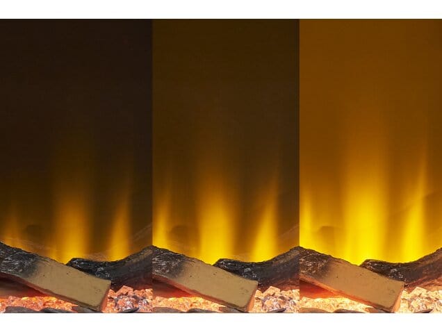 three brightness levels of flame of acantha media wall fire 75 fully inset