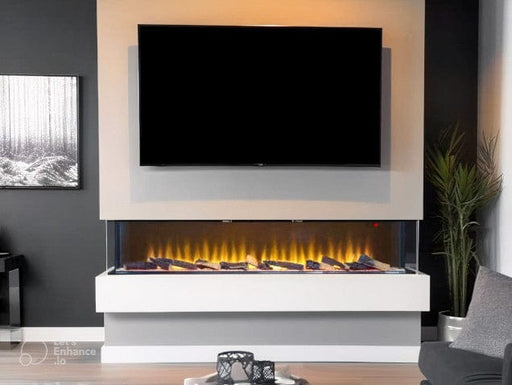 Adam sahara 61 inch fire with tv above and paintings on the wall