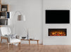 Acantha Aspire 75 inset media fire in wall with chair and lamp