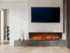 Acantha ignis 1500 fire in a media wall with concrete slab below and ornaments surrounding