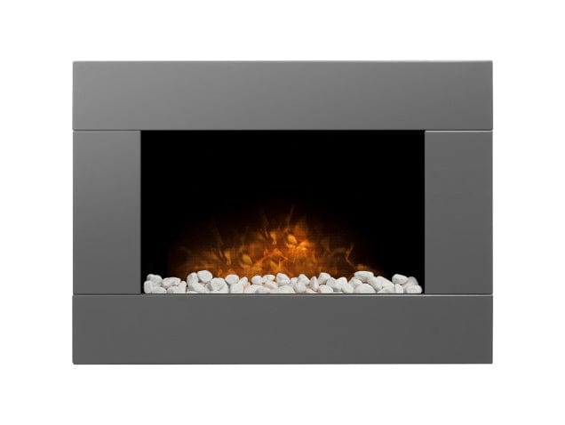 grey pebbled adam wall mounted fire on a white background