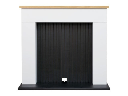 adam innsbruck fireplace stove in pure white and black front view