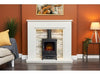 living room with acantha amalfi white marble fireplace and aviemore electric stove