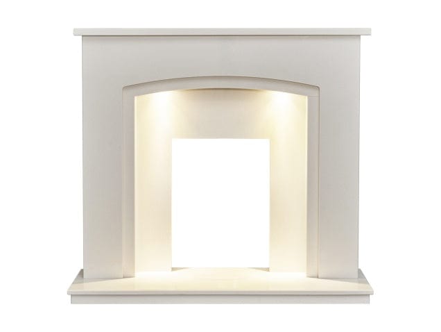 Acantha Granada white marble fireplace with white background front view