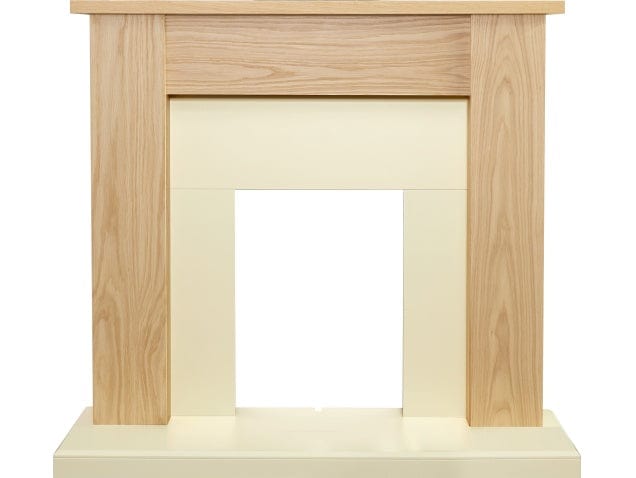 adam new england fireplace 48 inches oak and cream on white background