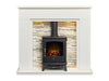 acantha amalfi with downlights in white marble and aviemore electric stove