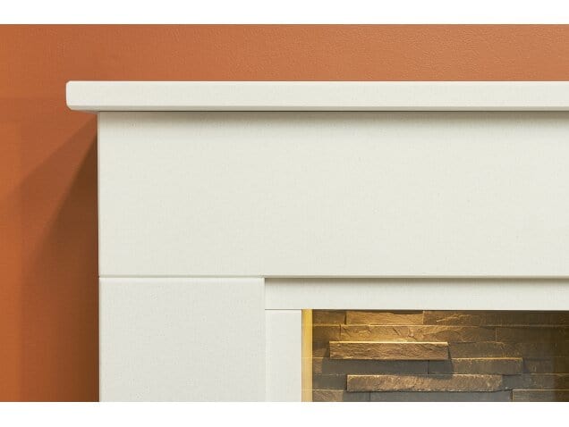 white marble of the acantha rimini fireplace against the wall