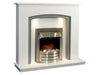 side view of the adam savanna electric fireplace suite with downlights