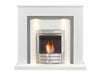 adam genoa fireplace in pure white and grey with bio ethanol fire