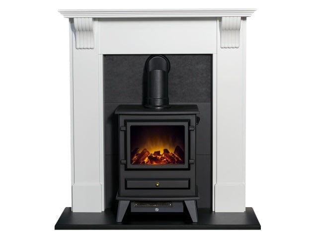 Adam harrogate stove fireplace pure white with black stove