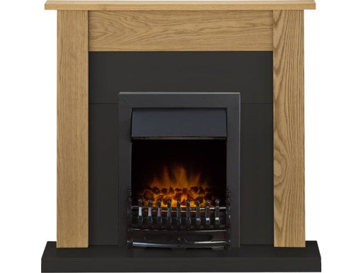 adam southwold electric fireplace suite in black and oak with electric fire called blenheim in black 43 inches