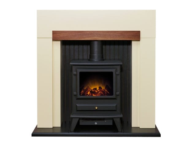 adam salzburg stove suite in cream and walnut colour with Hudson electric stove