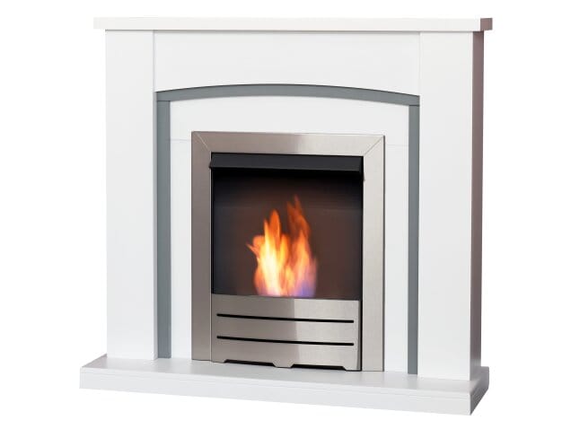 side view of adam chilton fireplace in pure white and grey 39 inches