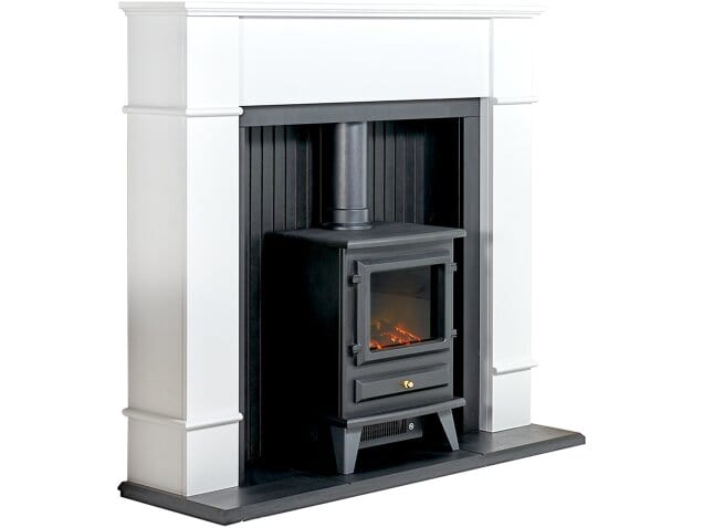 side view of adam oxford stove suite with black electric stove