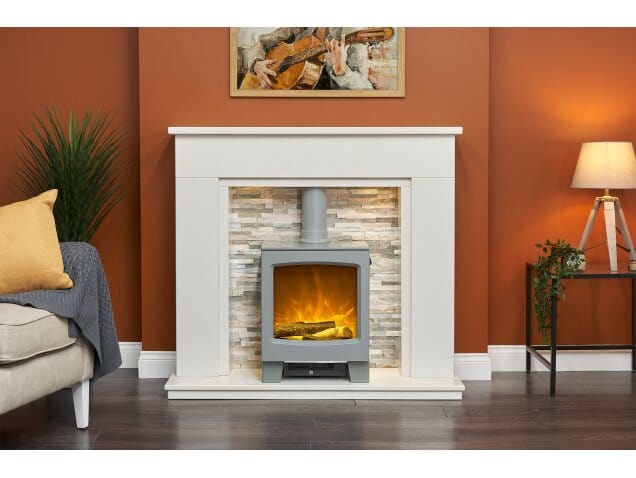 charcoal grey lunar electric fire with the acantha amalfi fireplace