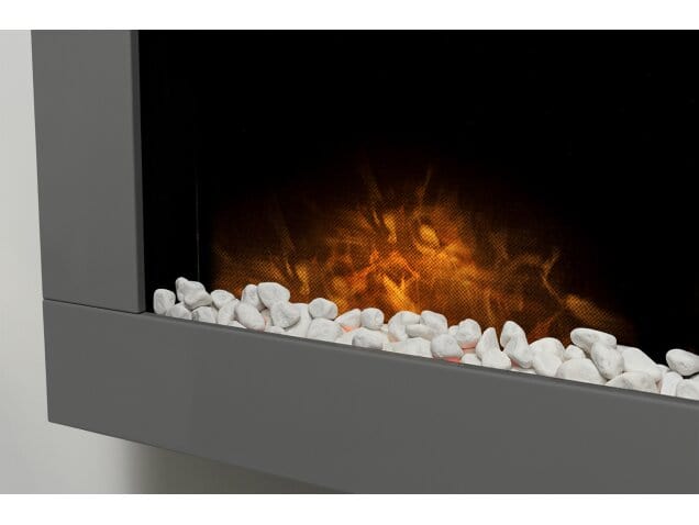 fire coming from the pebbles in the grey carina fire which is wall mounted made by adam