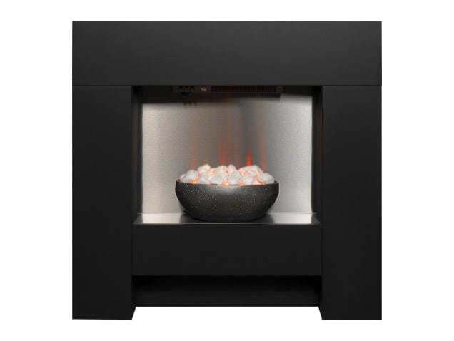 Adam cubist black fireplace suite on white background