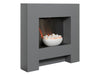 side view of the grey adam cubist suite fireplace electric