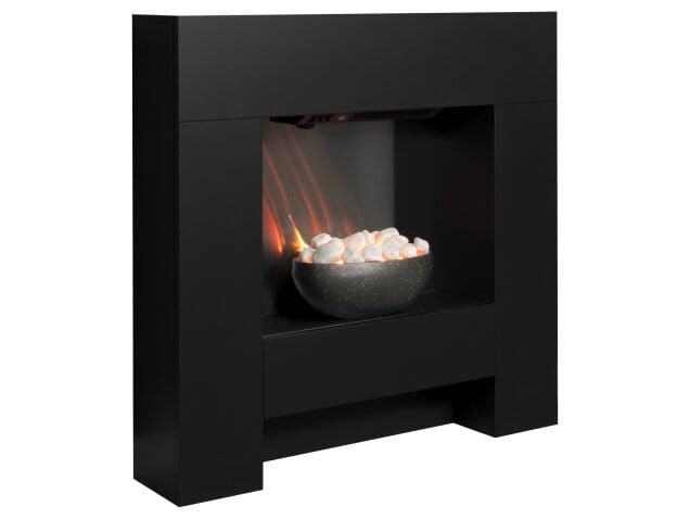 angled view of the adam cubist black electric fireplace suite