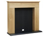 side view of adam innsbruck oak and black fireplace