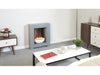 Adam Monet in a living room, grey fireplace suite electric