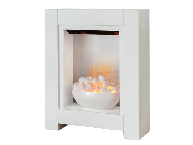 23 inch electric fire on pure white adam monet fireplace suite