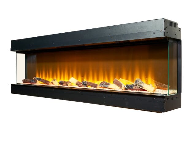 side view of adam sahara panoramic media wall electric fire