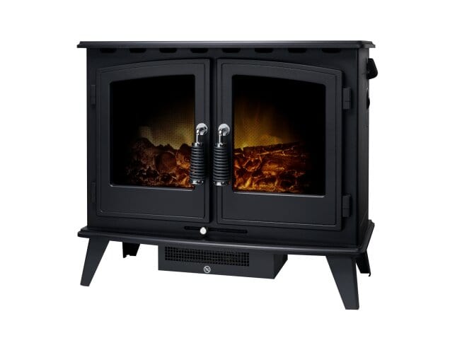 side view of a black adam woodhouse fire stove