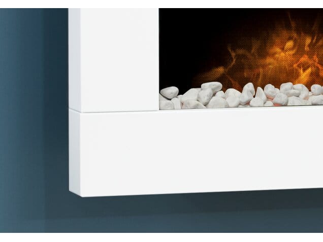 side angle of the white adam carina fire with pebbles