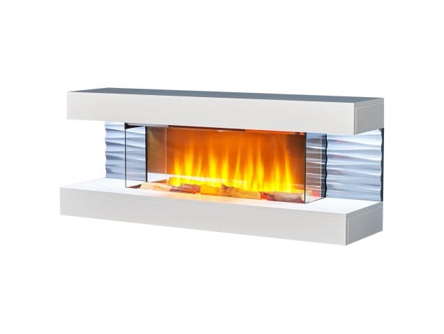 Sureflame WM-9332 White Electric Wall Mount Fireplace Suite with Downlights & Remote in Pure White