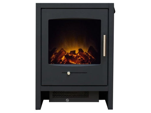 The Adam Bergen electric stove from front view in charcoal grey