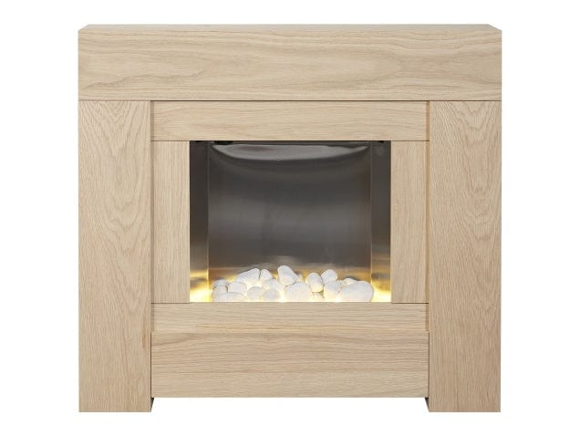 Adam brooklyn 30 inch fireplace suite in oak on white background